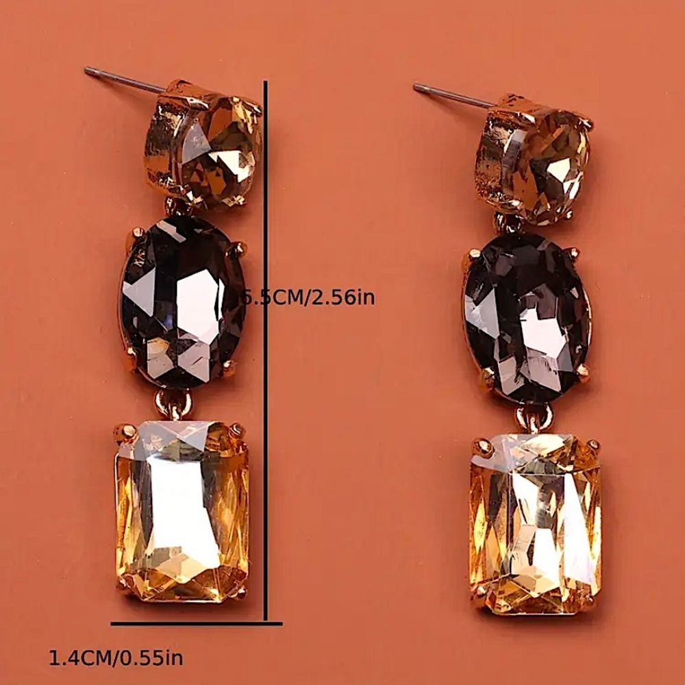 Vintage Smoky Topaz Crystal Dangle Earrings - Picture 5 of 5